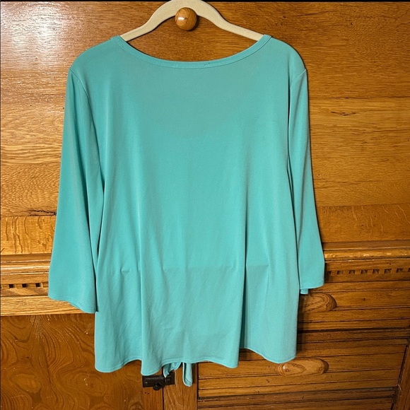 Grace Elements Aqua 3/4 Bell Sleeve Scoop Neck Tie Front Size Large - Picture 2 of 8